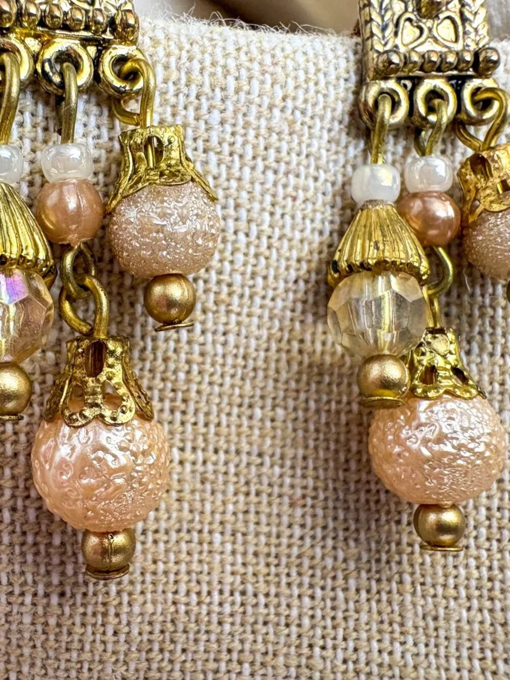 Boho Goldtone Cluster Chandelier Earrings – Blush and Champagne